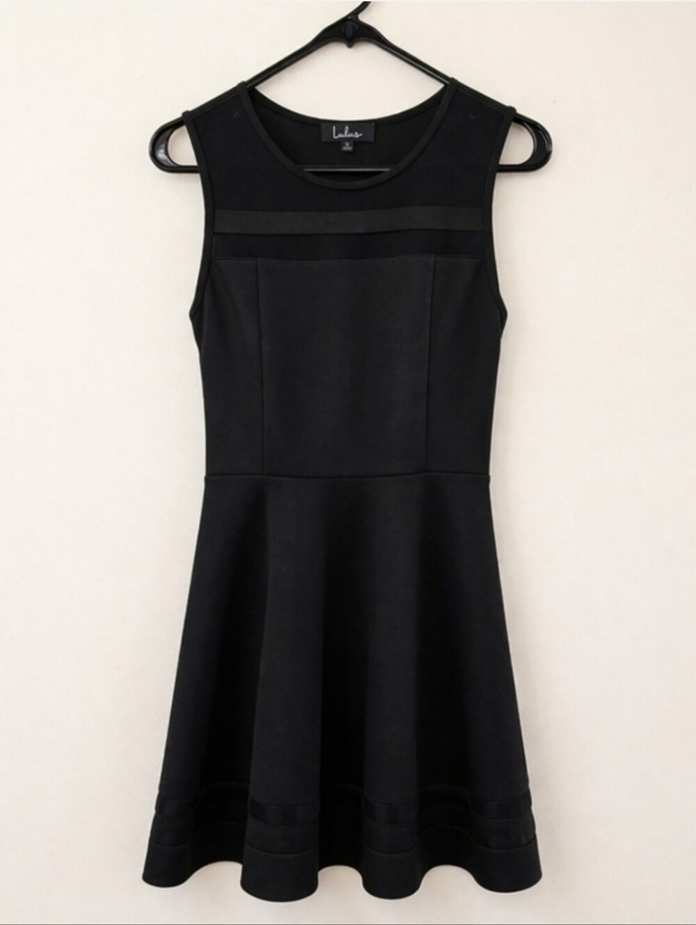 Lulus Black Skater Dress Fit Flare Mesh Detail Sleeveless Large